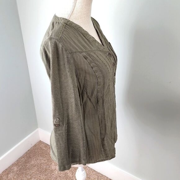 DKNY Jeans Women’s Long Sleeve Button Up V Neck Top Size Small - Picture 3 of 7